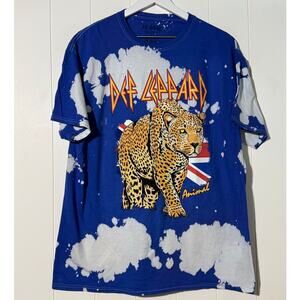 Def Leppard · Large · Graphic Band Tee Tie-Dye Cotton Top Blue White Rock Style